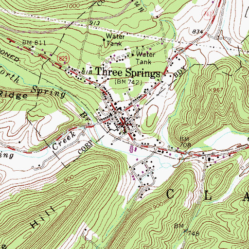 Topographic Map of Three Springs Post Office, PA