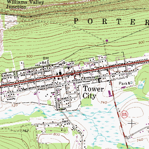 Topographic Map of Tower City Post Office, PA