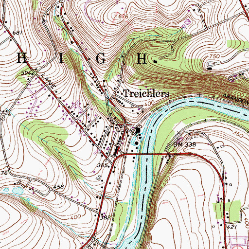 Topographic Map of Treichlers Post Office, PA