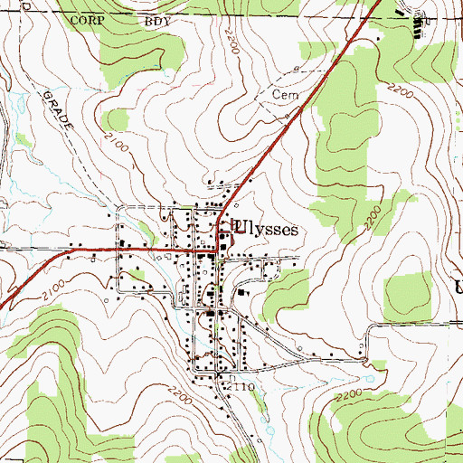 Topographic Map of Ulysses Post Office, PA