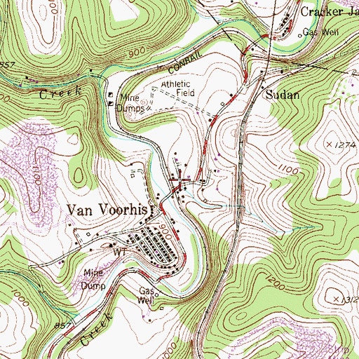Topographic Map of Van Voorhis Post Office, PA