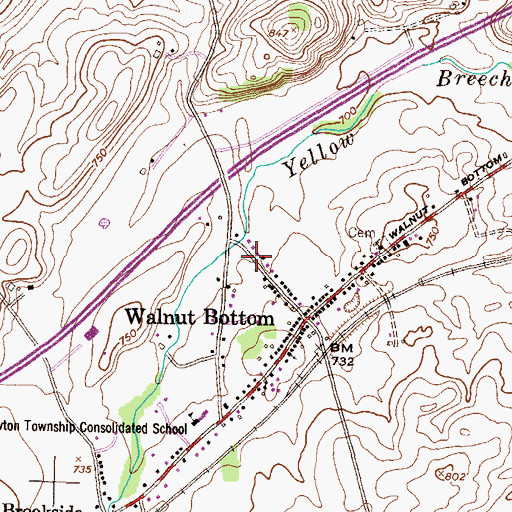 Topographic Map of Walnut Bottom Post Office, PA