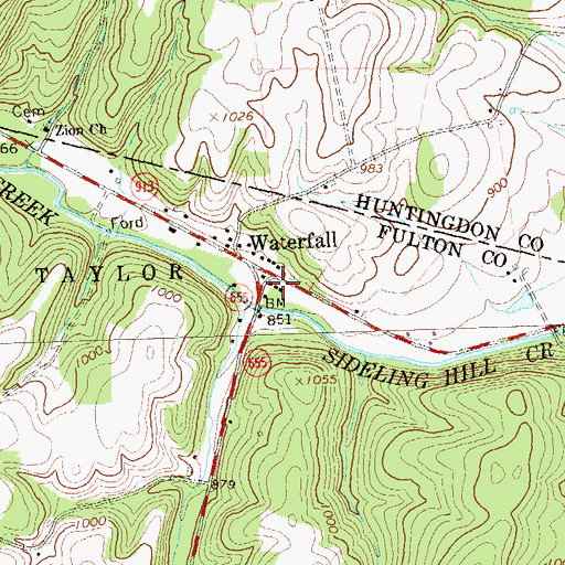 Topographic Map of Waterfall Post Office, PA