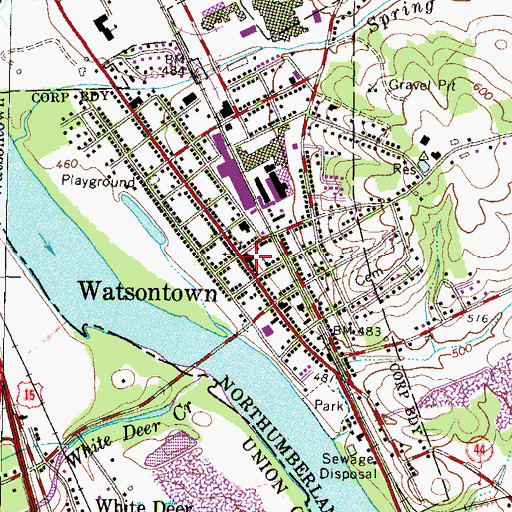 Topographic Map of Watsontown Post Office, PA