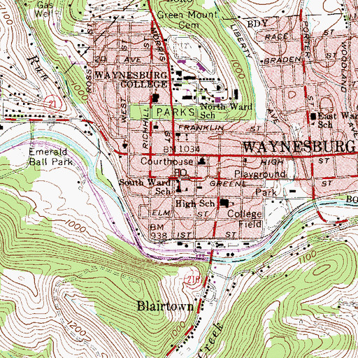Topographic Map of Waynesburg Post Office, PA