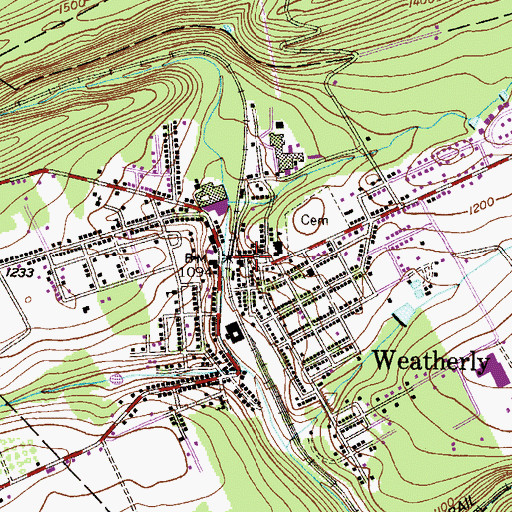 Topographic Map of Weatherly Post Office, PA