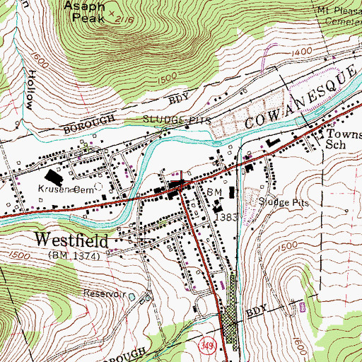 Topographic Map of Westfield Post Office, PA