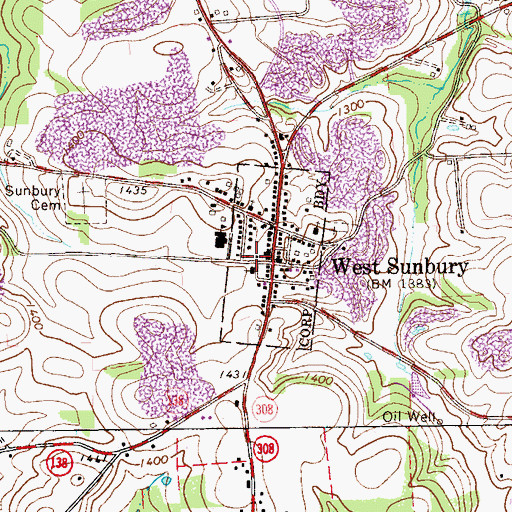 Topographic Map of West Sunbury Post Office, PA