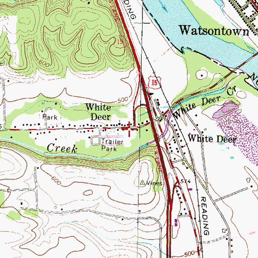 Topographic Map of White Deer Post Office, PA
