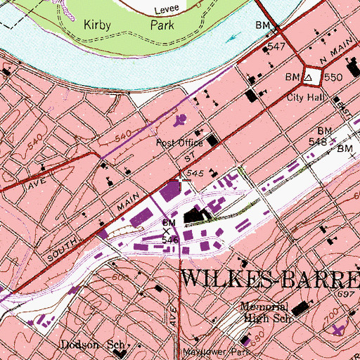Topographic Map of Wilkes Barre Post Office, PA