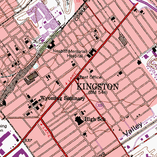 Topographic Map of Kingston Post Office, PA
