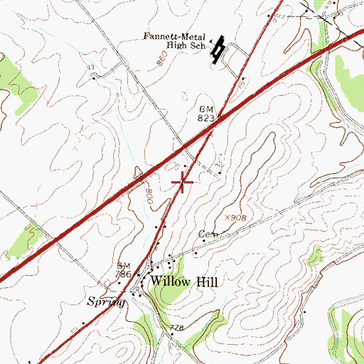 Topographic Map of Willow Hill Post Office, PA