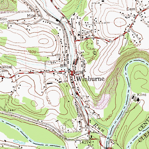 Topographic Map of Winburne Post Office, PA