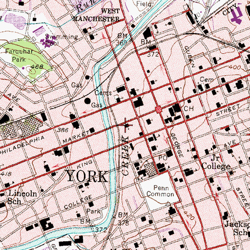 Topographic Map of Downtown York Post Office, PA