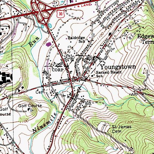 Topographic Map of Youngstown Post Office, PA