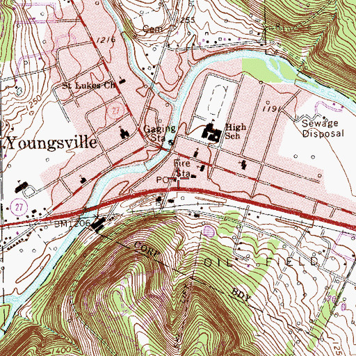 Topographic Map of Youngsville Post Office, PA