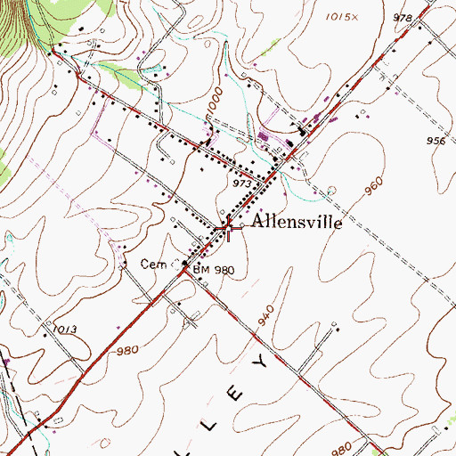 Topographic Map of Allensville Post Office, PA