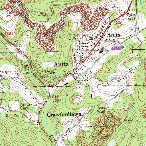 Topographic Map of Anita Post Office, PA