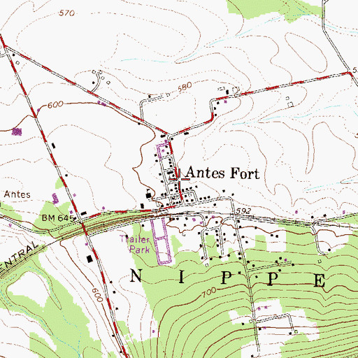 Topographic Map of Antes Fort Post Office, PA