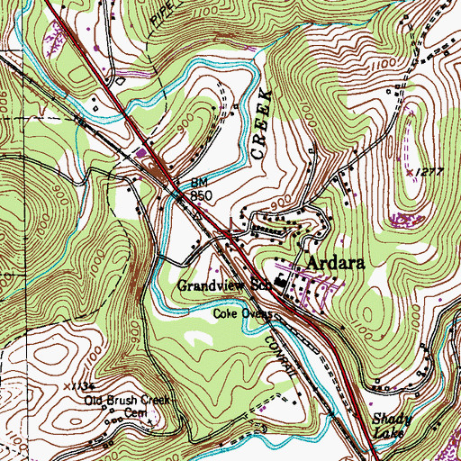 Topographic Map of Ardara Post Office, PA