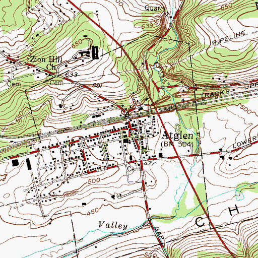 Topographic Map of Atglen Post Office, PA