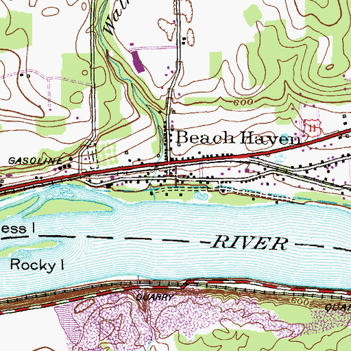 Topographic Map of Beach Haven Post Office, PA