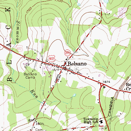 Topographic Map of Belsano Post Office, PA