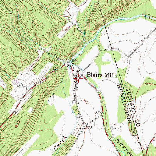 Topographic Map of Blairs Mills Post Office, PA