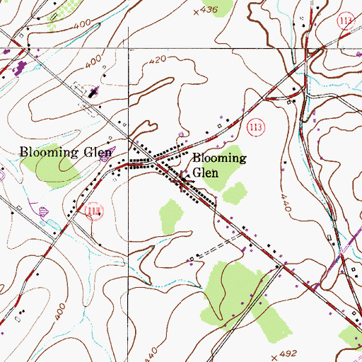 Topographic Map of Blooming Glen Post Office, PA