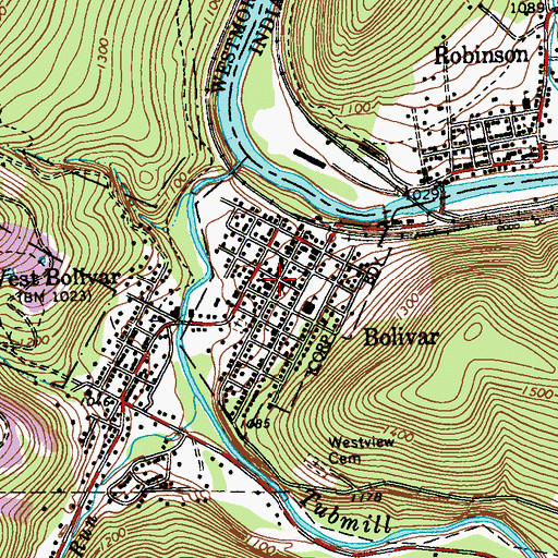 Topographic Map of Bolivar Post Office, PA