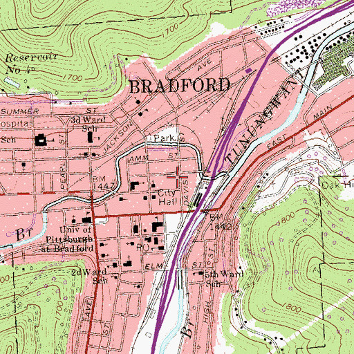 Topographic Map of Bradford Post Office, PA