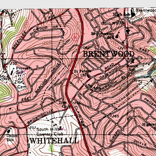 Topographic Map of Brentwood Post Office, PA