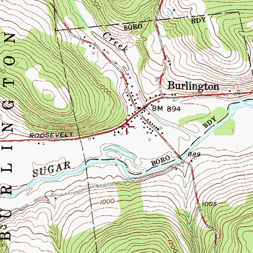 Topographic Map of Burlington Post Office, PA