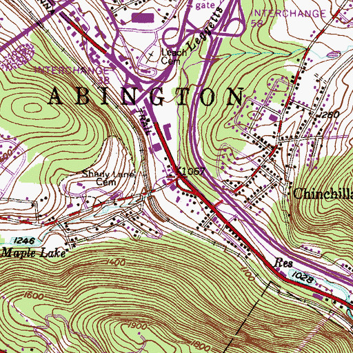 Topographic Map of Chinchilla Post Office, PA