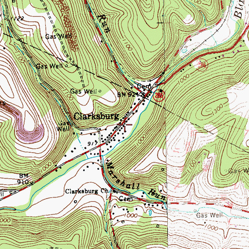Topographic Map of Clarksburg Post Office, PA