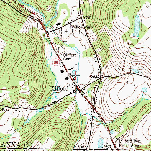 Topographic Map of Clifford Post Office, PA