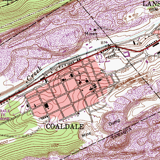 Topographic Map of Coaldale Post Office, PA