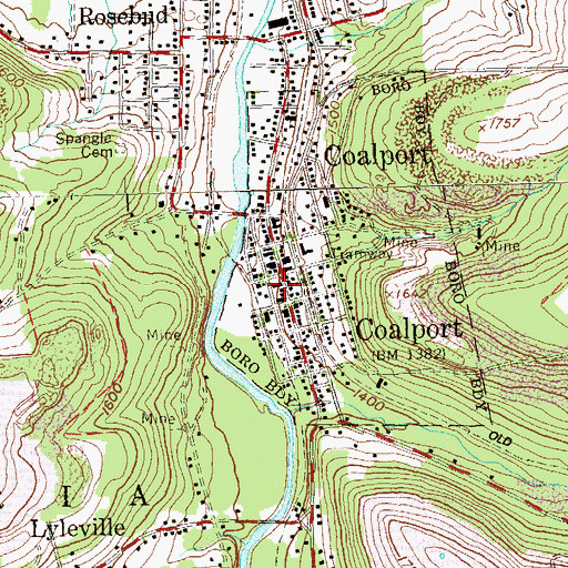 Topographic Map of Coalport Post Office, PA