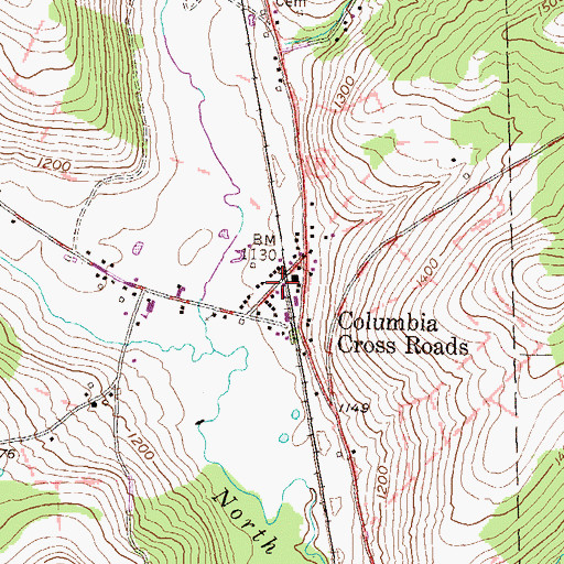 Topographic Map of Columbia Cross Roads Post Office, PA