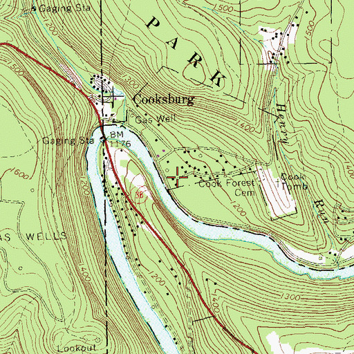 Topographic Map of Cooksburg Post Office, PA