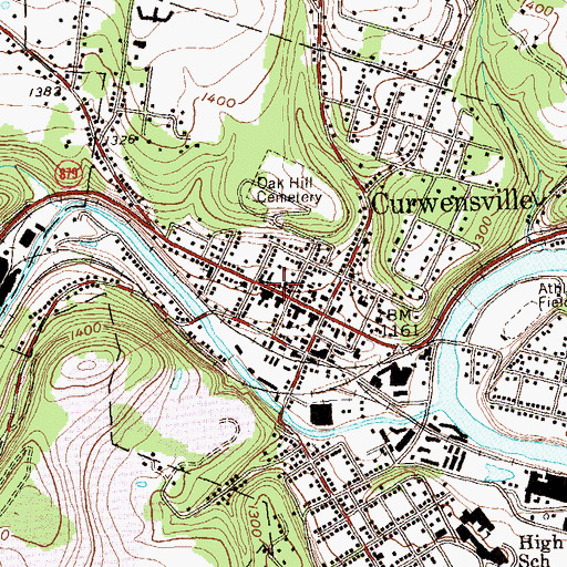 Topographic Map of Curwensville Post Office, PA