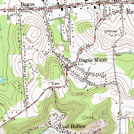 Topographic Map of Dagus Mine Post Office, PA