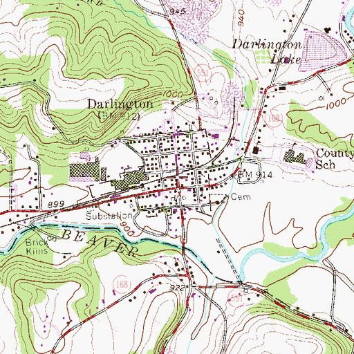 Topographic Map of Darlington Post Office, PA