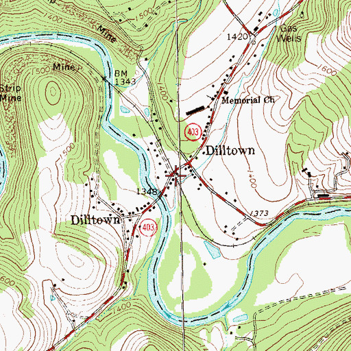 Topographic Map of Dilltown Post Office, PA