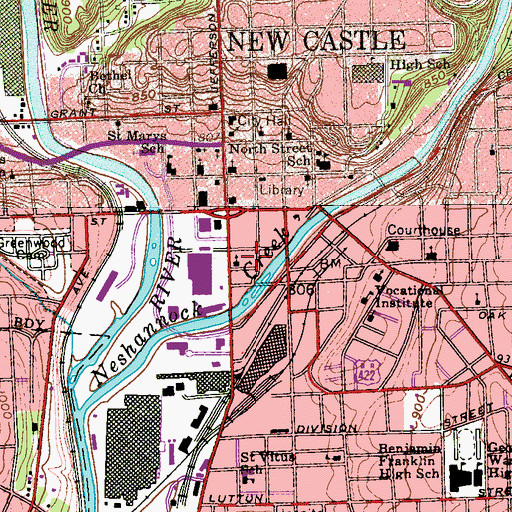 Topographic Map of New Castle Carrier Annex Post Office, PA