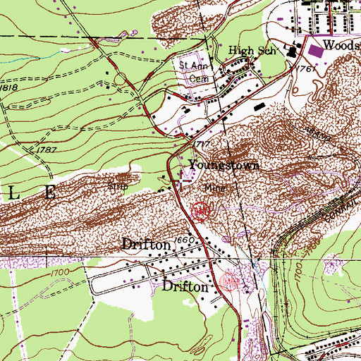 Topographic Map of Drifton Post Office, PA