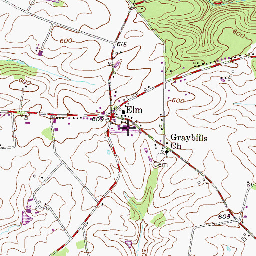Topographic Map of Elm Post Office, PA