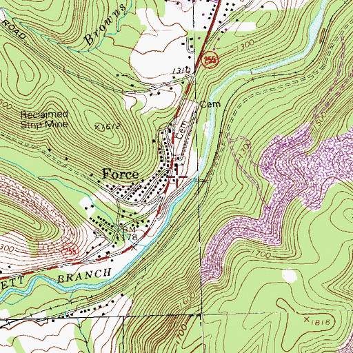 Topographic Map of Force Post Office, PA