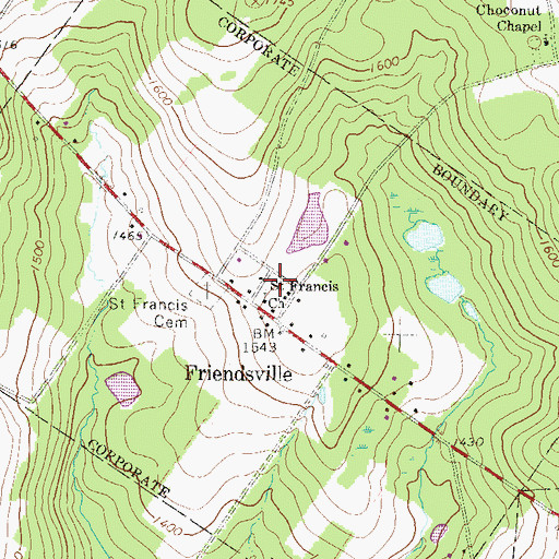 Topographic Map of Friendsville Post Office, PA