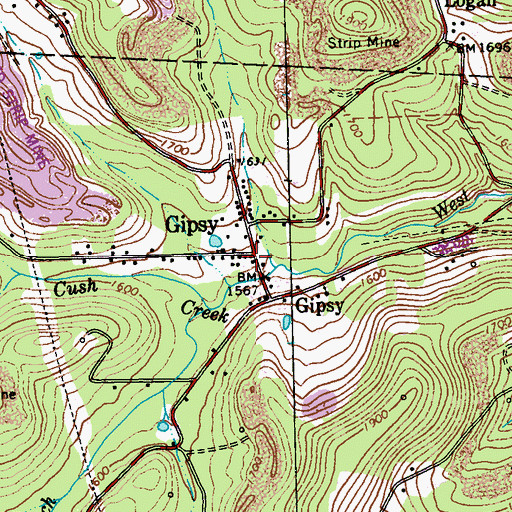 Topographic Map of Gipsy Post Office, PA